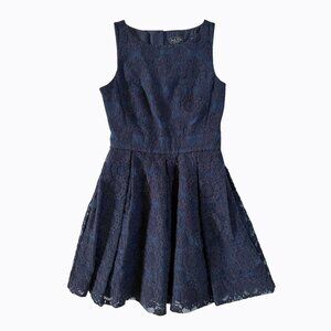 Jack Wills Organza Pleated Dress Sz 2/XS Navy Floral Lace Whimsigoth Cottagecore